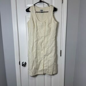 Sake New York Linen Ivory Dress Sleeveless Women's 8 Double Breasted Buttons